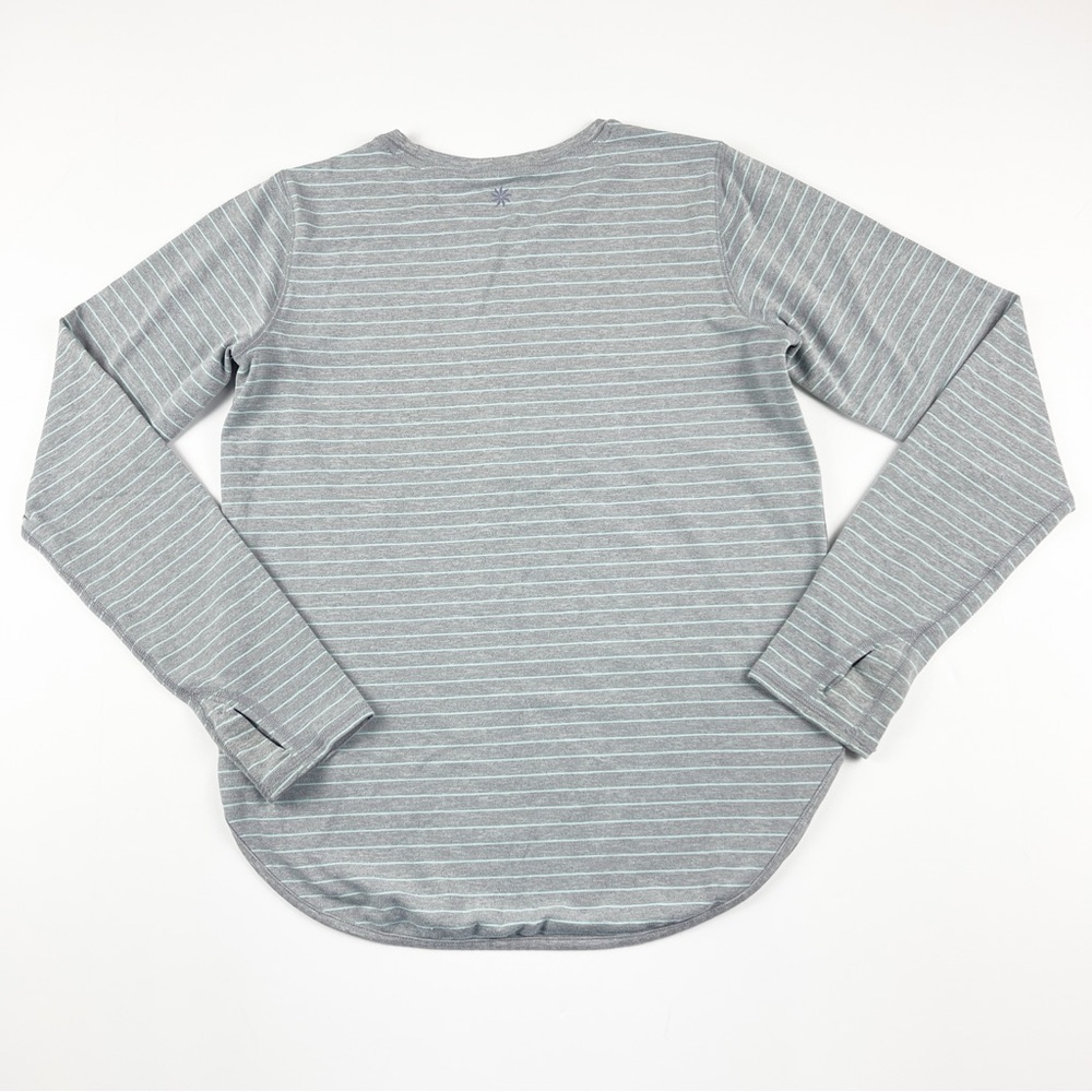 Athleta Girl Heather Gray Mint Stripe Long Sleeve Tee L 12 - Picture 2 of 3